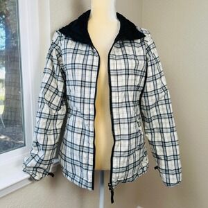 Burton Reversible Hooded Jacket Plaid Black White Quilted Da Nang Snowboarding
